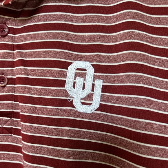 Men’s OU Sooners Columbia Brand Striped Red Golf Polo Dress Shirt | Size Large - Picture 2 of 5